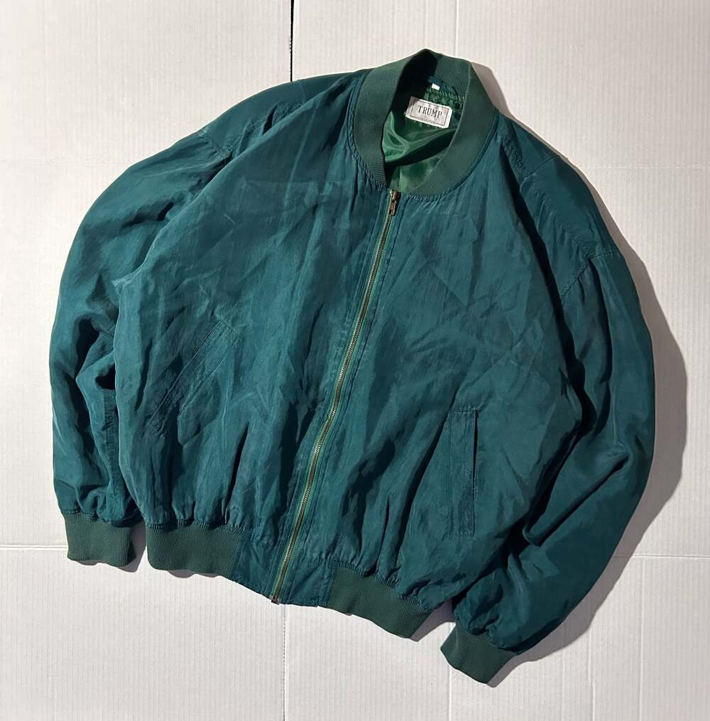 Vintage 2000s Trump Collection 100% Silk Green Bomber Jacket